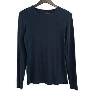 Junee Long Sleeve Shirt Women XL Minimalist Dark Academia Navy Blue Modest Basic